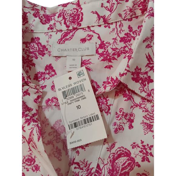 NEW CHARTER CLUB Sleeveless Top Blouse Shirt 10 Pink Floral Summer Feminine - Picture 3 of 8